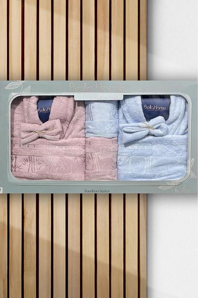 Çeyiz Diyarı Σετ οικογενειακής ρόμπας Diamond Bamboo 10 τεμαχίων Plum Blue