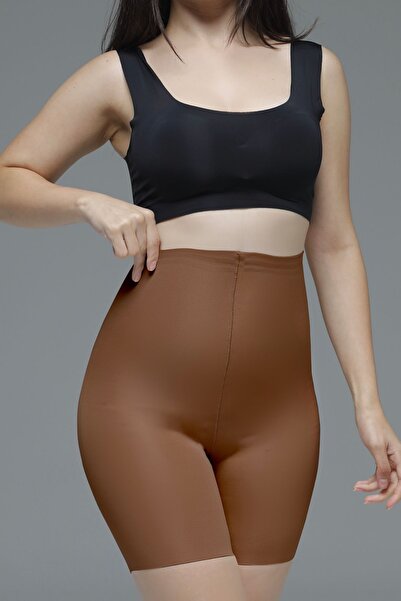 MİSTİRİK Anoky Model Lazer Kesim Alt Karın Etkili Spor Şort Korse Kahve Renk