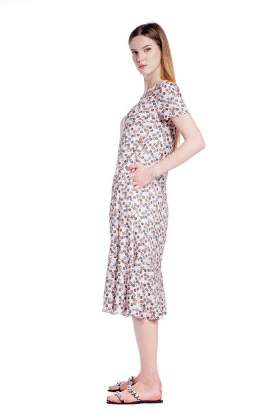 RVL Asymmetrical dress, pink/floral with ruffles