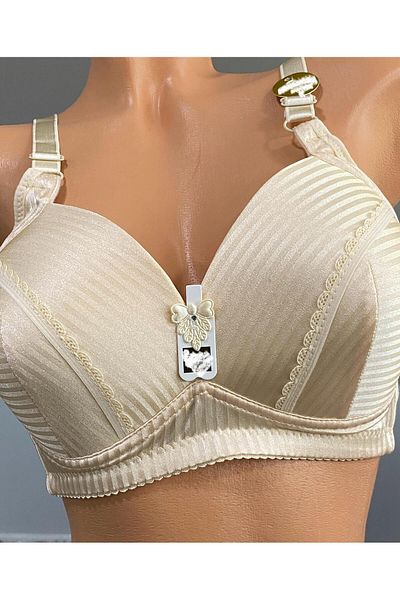 Pardon Velvet Stripe Detail Underwire-Free Fixed Strap Bra 807