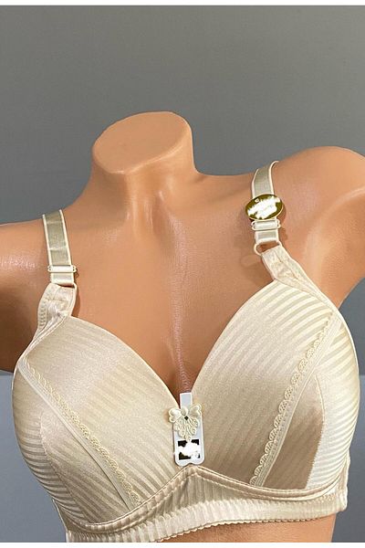 Pardon Velvet Stripe Detail Underwire-Free Fixed Strap Bra 807