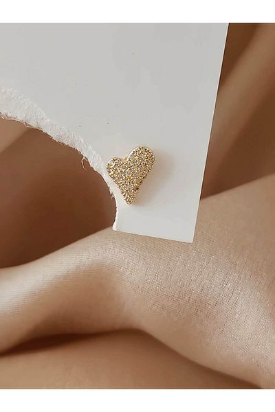 Eva Takı Store Heart Zircon Stone Model Cartilage Tragus Helix Piercing Gold Gold Color Earring