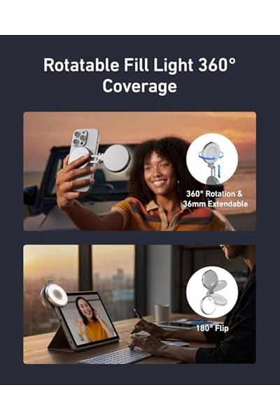 TELESIN Magnetic Selfie Light with Mirror, LED Fill Light for iPhone Magsafe & Non-Magsafe Phones