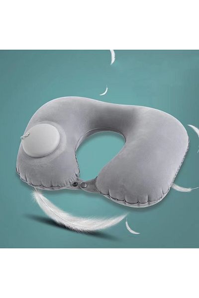 Choice Grey-A U-Shaped Inflatable Travel Pillow Portable Air Neck Support Cushion Comfortable Sleeping Pres