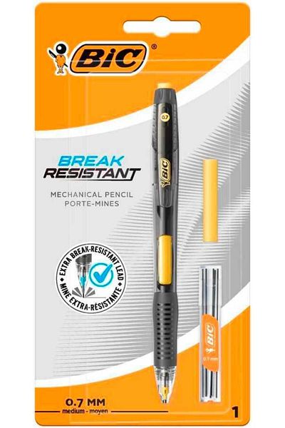 Bic Break Resistant Shatterproof Side-Press Black-Yellow Versatil Pen Set