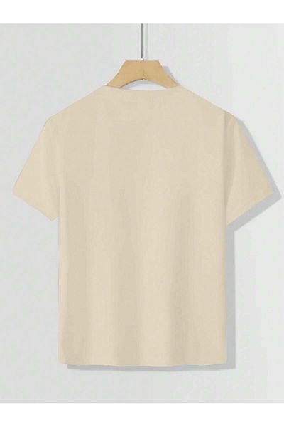 aynewmoda Casual Summer Short-Sleeved Round Neck Apricot Print T-Shirt for Girls and Teenagers