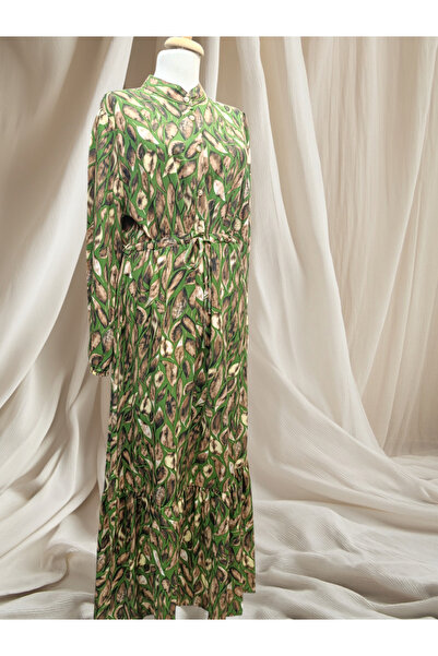 DENİZLİFE Women's Half Button Leaf Print Dress