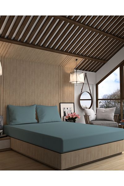 MyStory Home ملاءة سرير مفردة ذات حافة مستقيمة نيلي