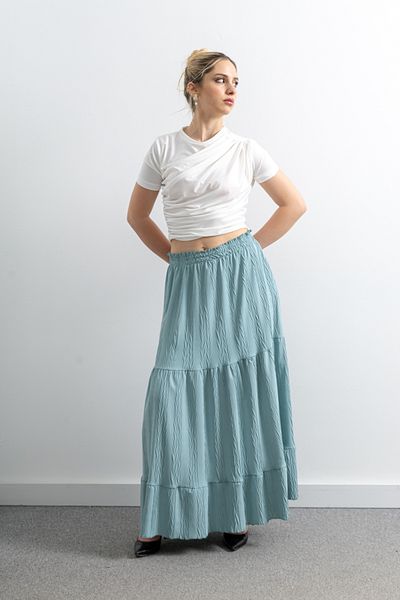 TUĞBA ERGÜL Women's Patterned Pleated Linen Skirt