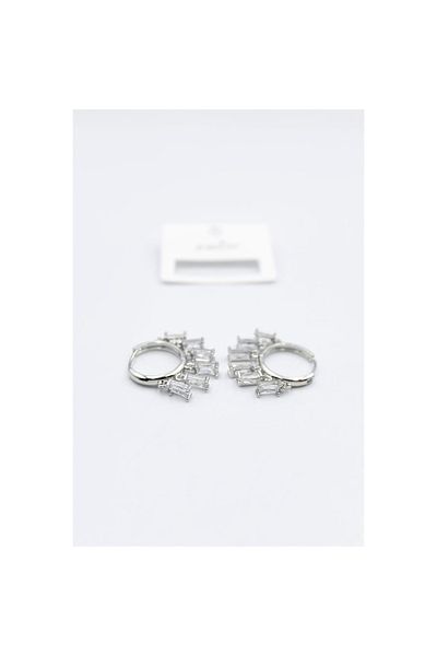 SepetBudur Baguette Stone Shakira Earrings - Silver
