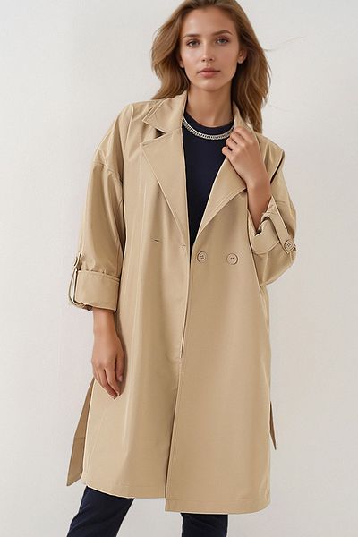 Merterium Women's Double Breasted Collar Trench Coat 1037 - Beige