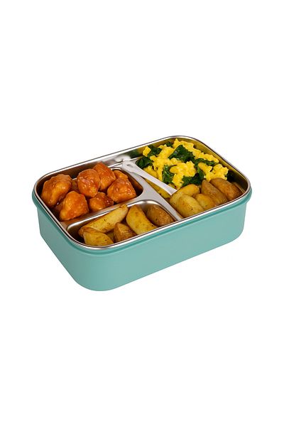 Relaxion Three Compartments, Stainless Steel, Green Food Storage and Transport Container/Box 1000 Ml. (463)