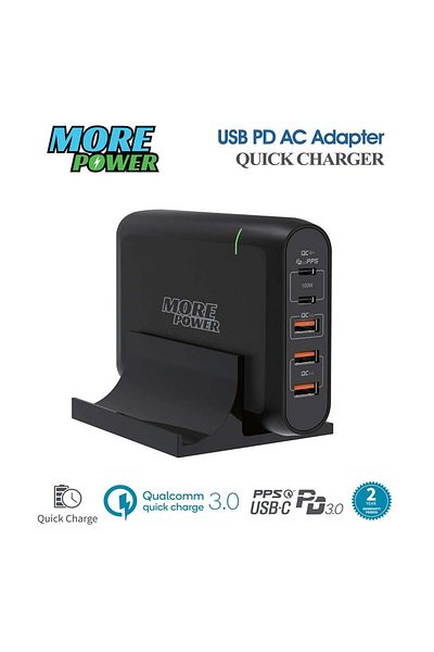 more power منصة شحن بقوة 100 وات مع منفذي PD + 3 منافذ Type-C