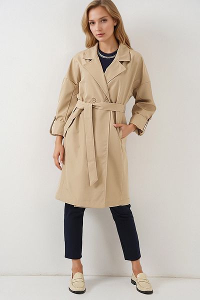 Merterium Women's Double Breasted Collar Trench Coat 1037 - Beige