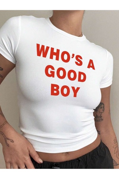 StartMore Women's Who Good Boy Printed Baby Tee Crop