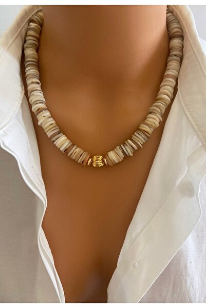 TARZ-I TAKI قلادة نسائية بتصميم صيفي طبيعي من الحجر الطبيعي على شكل أسطوانة ه...