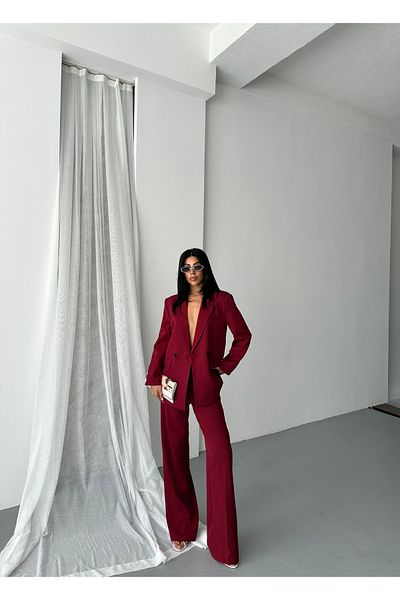 GALAVİP Oversized Double-Breasted Jacket & Wide-Leg Pants Women's Two-Piece Set – Office & Cocktail Chic (S‑M‑L)