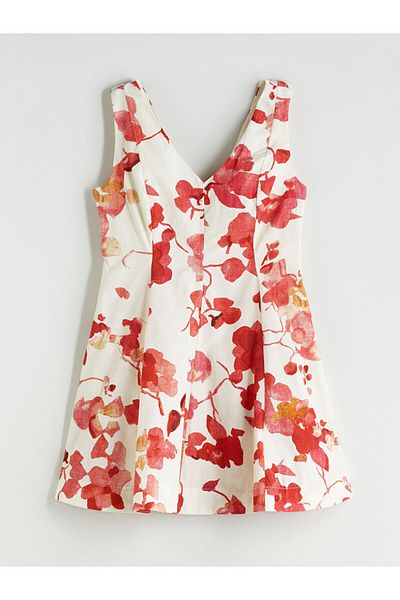 LC Waikiki New Season V-Neck Floral Waist Mini Dress - S5Qg53Z8