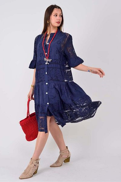 GÜLDEN KATRAN Women's Lace Detailed Poor Sleeve Shirt Dress