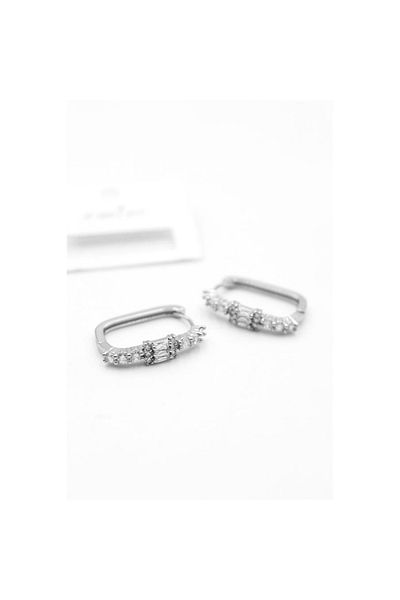 SepetBudur Rectangular Jewelled Earrings - Silver