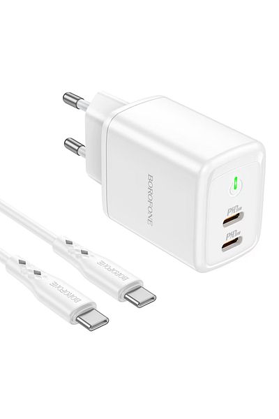 Borofone QC 3.0 BN9 Reacher PD 35W 2 x Cablu USB-C + Tip C Inclus (PD/PPS/QC/AFC/FCP) - Alb