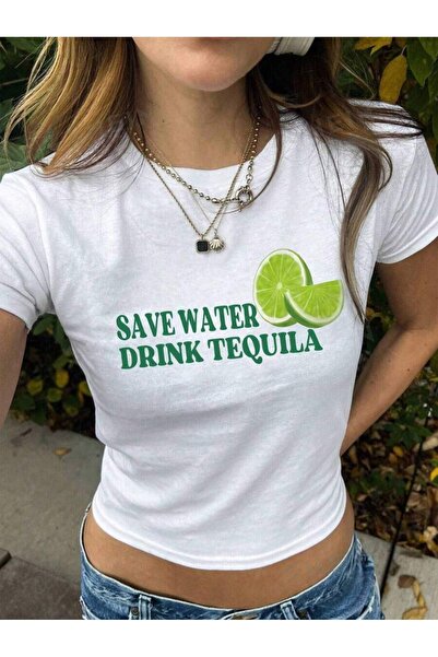 StartMore تي شيرت نسائي أبيض ليموني موفر للمياه ومشروب التكيلا مطبوع عليه Bab...