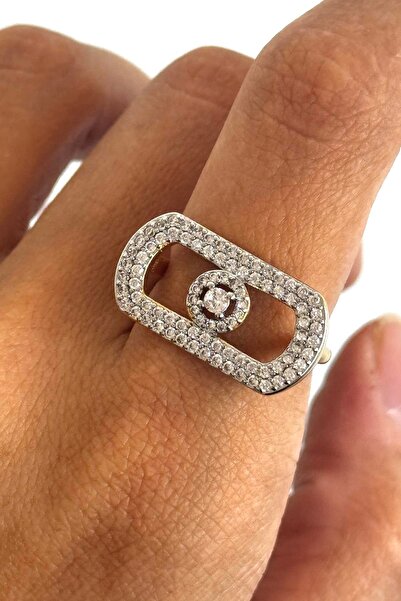 TAKIŞTIR Gold and Silver Color Stone Detailed Adjustable Ysx Ring
