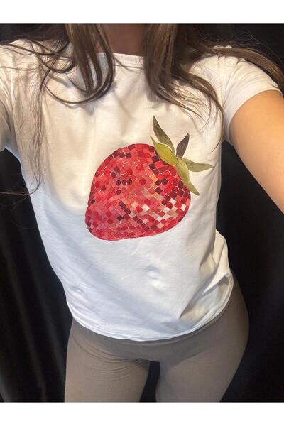 StartMore تي شيرت VibeGaia أبيض مطبوع عليه فراولة للأطفال