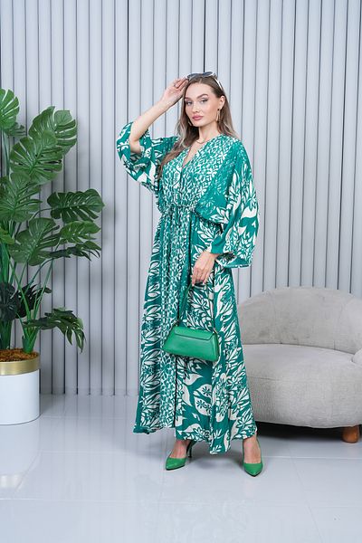 EL jadida Women's Patterned Double Breasted Collar Viscose Plus Size Hijab Dress