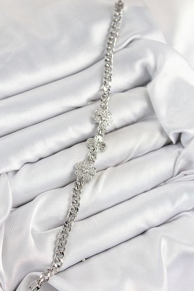 callerrons accessories Brass Zircon Stone Clover Model Silver Color Women's Bracelet - Ebj250726W36826