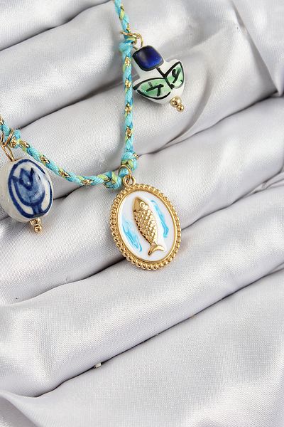 callerrons accessories Ceramic Motif Fish Figured Model Blue Rope Women's Necklace - Ebj250726W36930