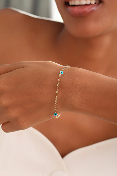 Altınkesesi 14 Ayar Altın Doç Zincirli Çift Gözlü Bileklik