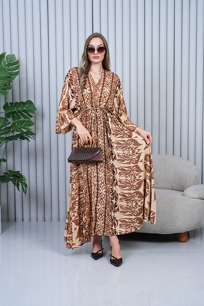 EL jadida Women's Patterned Double Breasted Collar Viscose Plus Size Hijab Dress