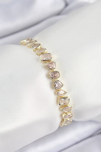 callerrons accessories Brass Zircon Stone Row Drop Heart and Rectangle Model Gold Color Women's Bracelet - Ebj250726W36694