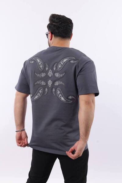 STOCX Men's Oversize Fashion T-Shirt – Written on the Front, Paisley Pattern on the Back