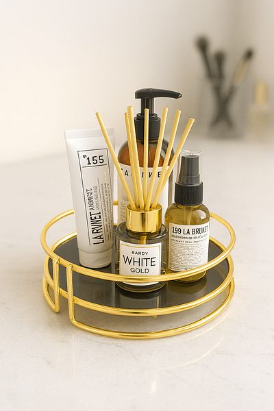 Sas Haus Gold Single Tier Cosmetic, Jewelry Organizer - Multipurpose Serving, Presentation Tray, Treat Organizer