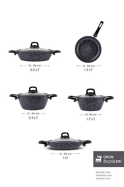 Karaca Bio Granite Blue Stone 9 Piece Pot and Pan Set