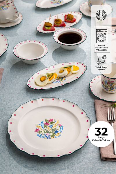 Emsan Yolanda Porcelain 32 Piece Breakfast / Service Set for 6 Persons