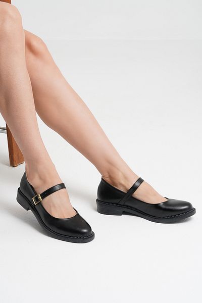 Beyond Γυναικεία Μαύρα Δερμάτινα Παπούτσια Loafer Ballerina 2,5cm BYNDLFRK11