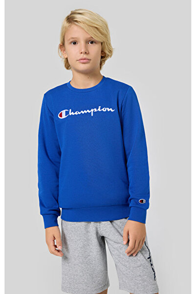 Champion Script Shop Crewneck Sweatshirt Mavi Çocuk Sweatshirt-306875-BS008