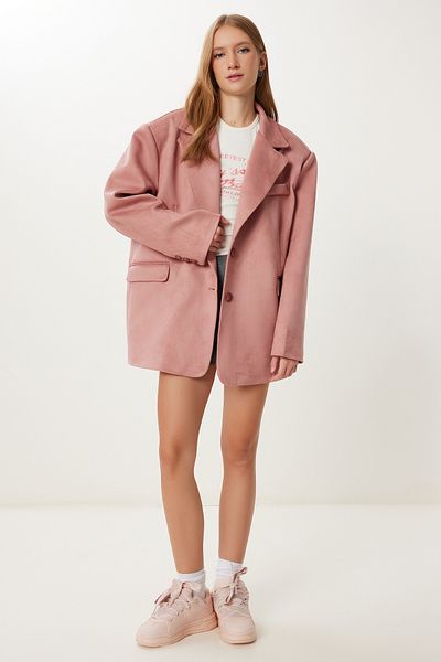 Happiness İstanbul Women's Dusty Rose Oversize Premium Suede Jacket Kt00016