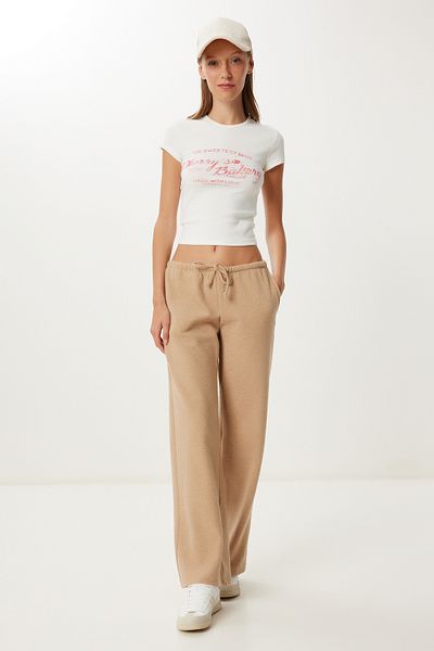 Happiness İstanbul Women's Camel Soft Loose Knitted Trousers Ub00437