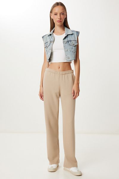 Happiness İstanbul Women's Beige Pocketed Soft Knitted Trousers Ub00450