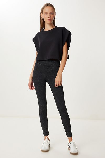 Happiness İstanbul Women's Black Washed Knitted Leggings Pants Ub00462