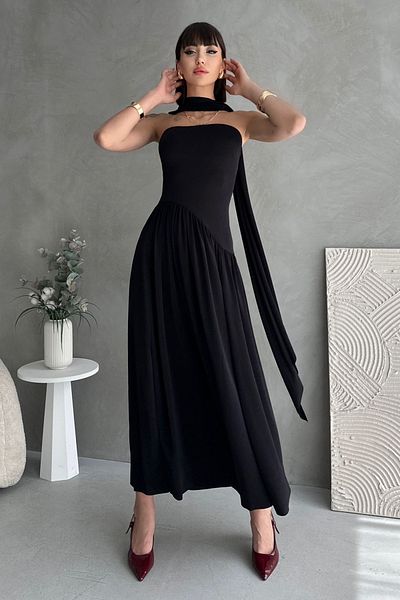 Trendyol Collection Black A-Line Strapless Maxi Stylish Evening Dress with Slit Detail Evening Homecoming Dress Tprss25El00317
