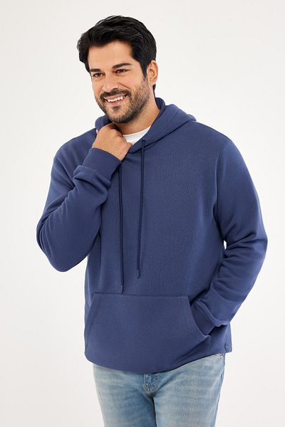 AC&Co / Altınyıldız Classics Erkek Lacivert Standard Fit Normal Kesim Içi Polarlı 3 Iplik Kapüşonlu Pamuklu Sweatshirt