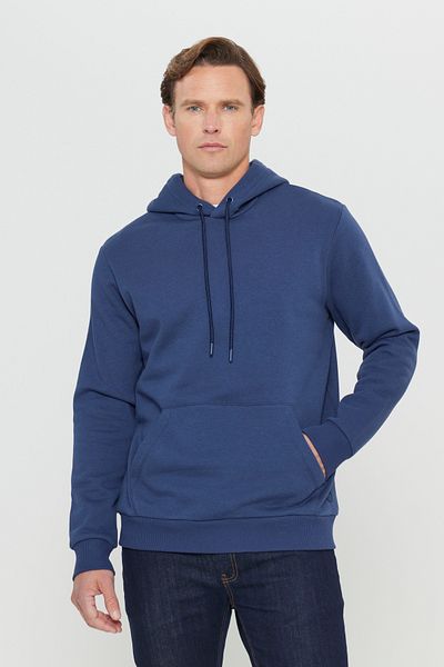 AC&Co / Altınyıldız Classics Erkek Lacivert Standard Fit Normal Kesim Içi Polarlı 3 Iplik Kapüşonlu Pamuklu Sweatshirt