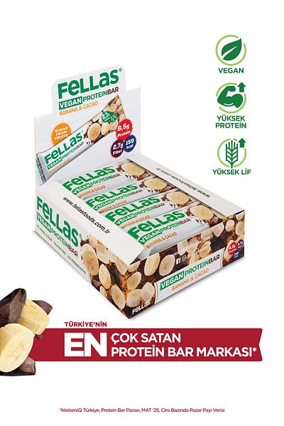 Fellas Vegan Protein Bar - Banana and Cocoa 40g X 12 Pieces