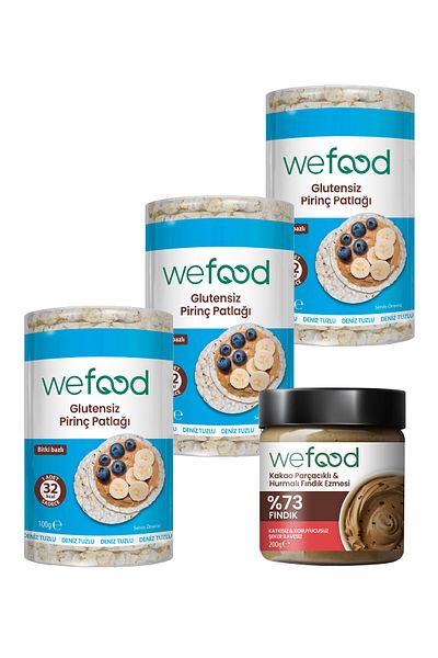 Wefood Hazelnut Paste with Cocoa Chips 200 Gr +Wefood Gluten-Free Rice Flakes 100 Gr 3-Pack