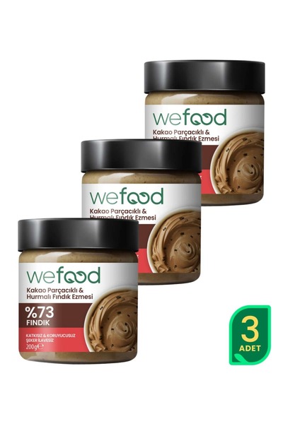 Wefood Kakao Parçacıklı Hurmalı Fındık Ezmesi 200 gr 3'lü